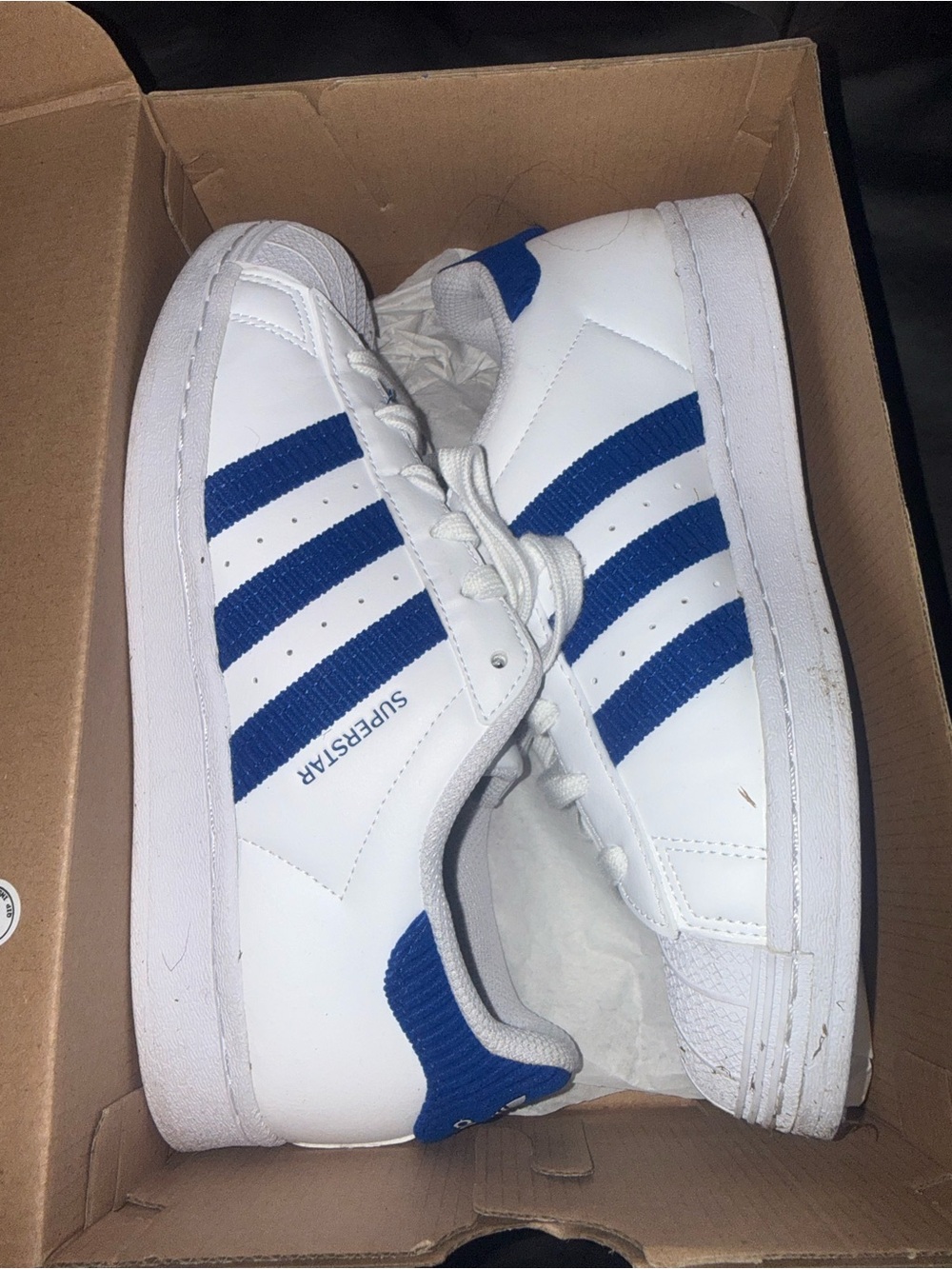 adidas White and Blue Superstar Low-Top Sneakers
